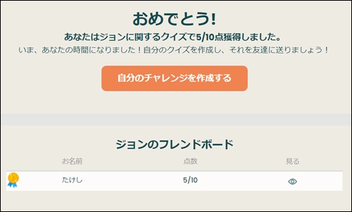 ベストフレンド賞の終了画面