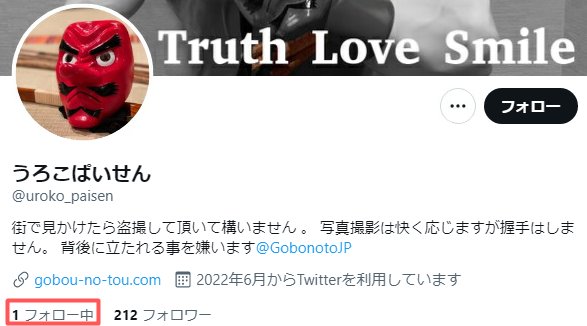 ごぼうの党黒幕候補のうろこぱいせんもフォロー数1人